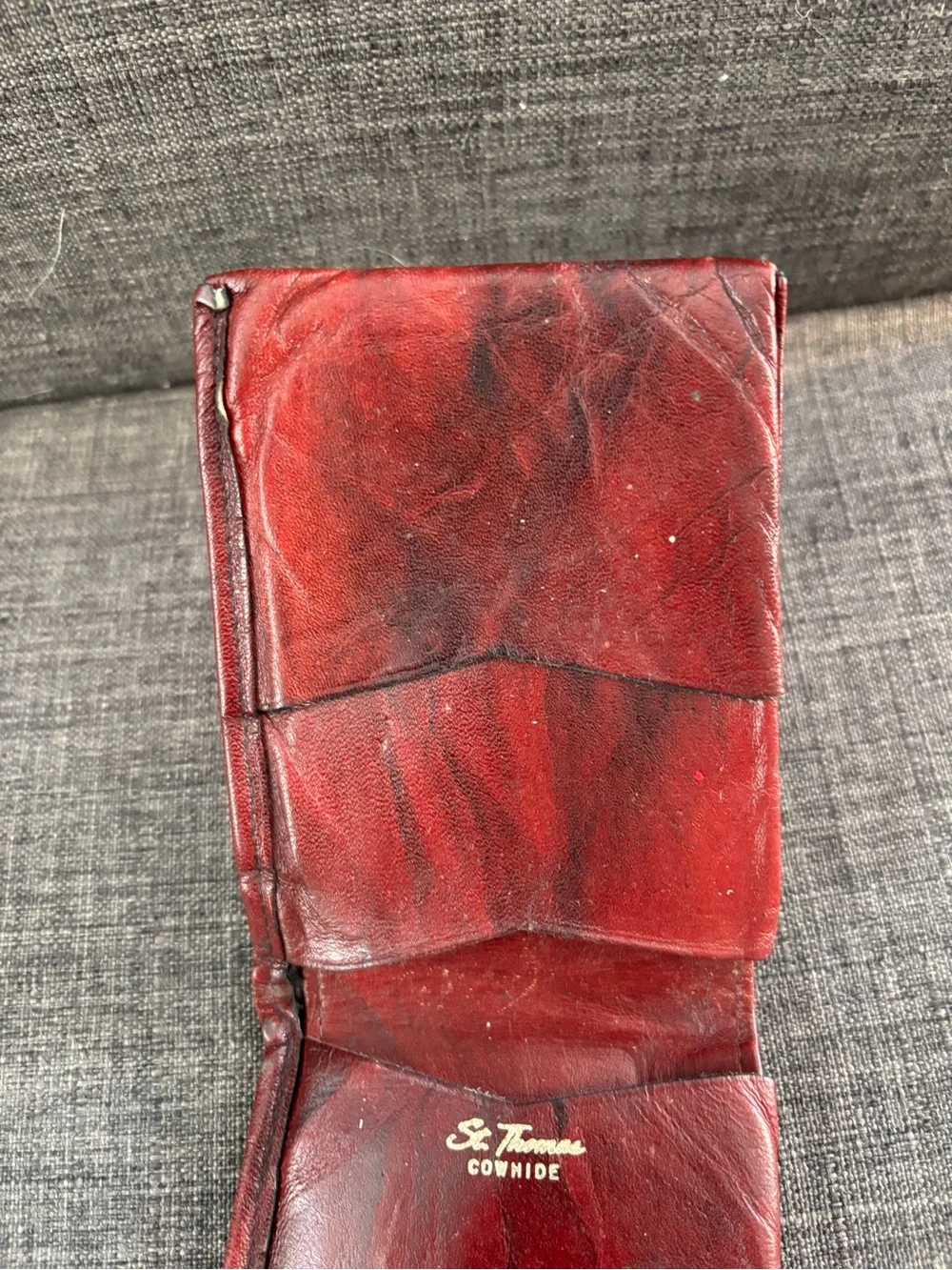 Vintage Men's Cowhide Leather Bifold Wallet - Red